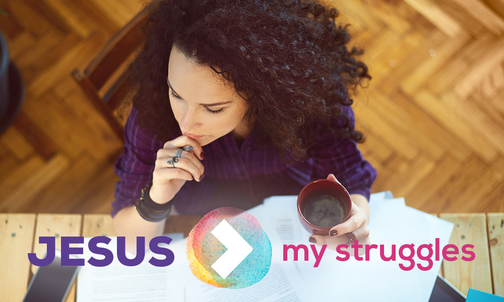 Woman contemplating. "Jesus. My Struggles"