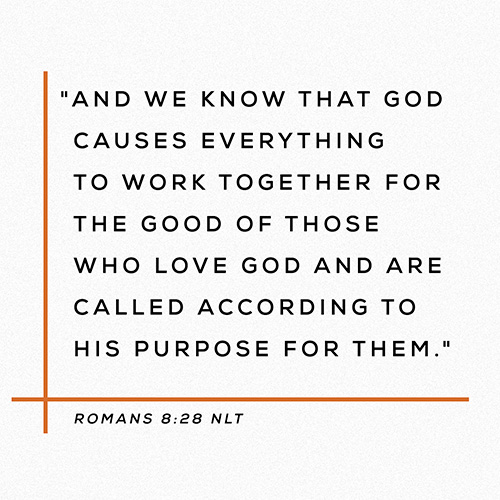 “And we know that God causes everything to work together for the good of those who love God and are called according to his purpose for them. What shall we say about such wonderful things as these? If God is for us, who can ever be against us? Since he did not spare even his own Son but gave him up for us all, won’t he also give us everything else?” Romans 8:28, 31-32 NLT