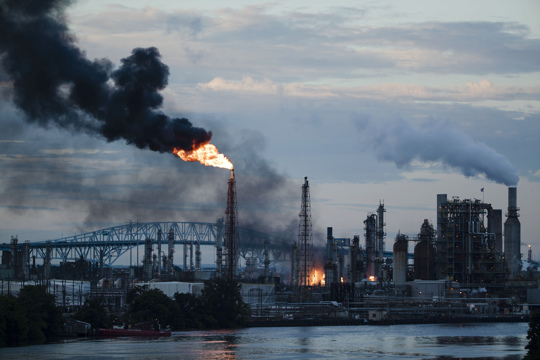 Flames and smoke emerge from the Philadelphia Energy Solutions Refining Complex in Philadelphia
