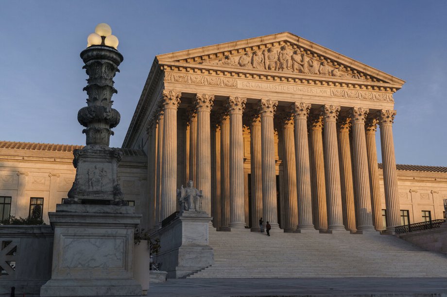 Supreme Court at sundown in Washington, D.C.