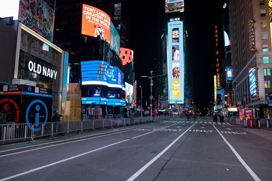 mostly empty Times Square in New York City