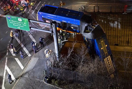 Bus Plunges off Overpass