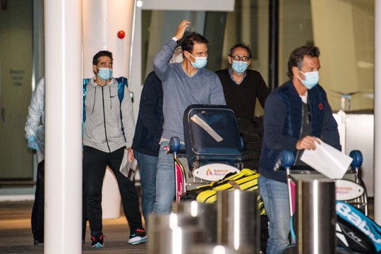 pro tennis player Rafael Nadal arrives at Adelaide Airport ahead of the Australian Open