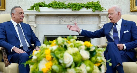 Pres. Biden at White House with Iraqi President, both in blue suits