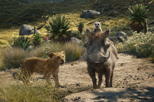 young Simba, voiced by JD McCrary, young Nala, voiced by Shahadi Wright Joseph, and Zazu, voiced by John Oliver, in a scene from "The Lion King."