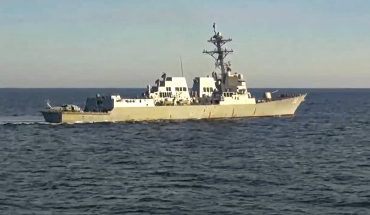 Taken from video released by Russian Defense Ministry Press Service, the U.S. destroyer USS Chafee is seen form Russian navy's Admiral Tributs destroyer near Russian territorial waters in the Sea of Japan