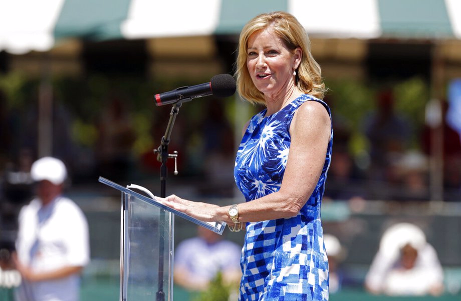 (2014) Chris Evert speaks during the induction ceremony at the International Tennis Hall of Fame in Newport, R.I.