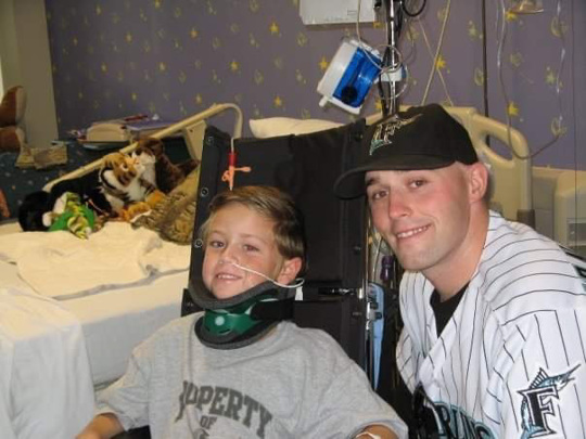 (2007) Just after major surgery, Cameron with Florida Marlin’s Taylor Tankersly