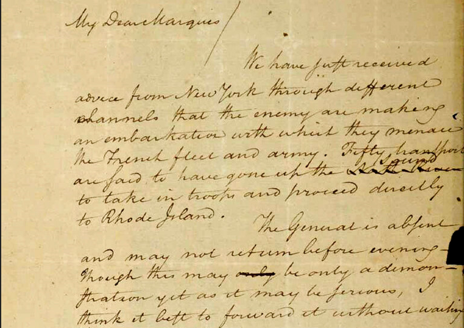 This image filed May 15, 2019 in federal court as part of a forfeiture complaint by the U.S. attorney's office in Boston, shows a 1780 letter from Alexander Hamilton to the Marquis de Lafayette, that was stolen from the Massachusetts Archives decades ago. The letter, which was returned to the state, will be put on public display at the Commonwealth Museum on July 4, 2022 for the first time since it was returned after a lengthy court battle.