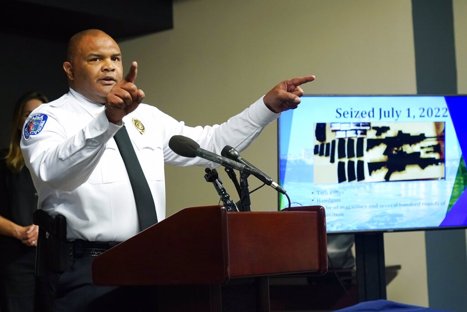 Richmond Police Chief Gerald M Smith gestures during a press conference at Richmond Virginia Police headquarters