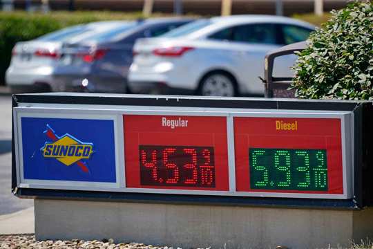 Gas prices are displayed at a Sunoco gas station along the Ohio Turnpike near Youngstown, Ohio, Tuesday, July 12, 2022.