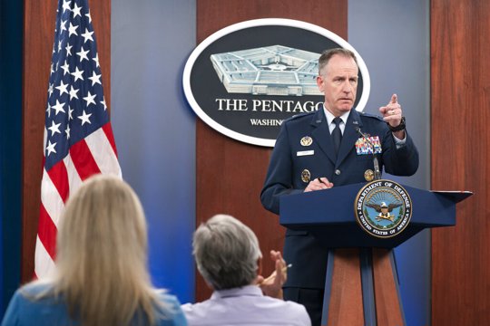 Pentagon spokesman U.S. Air Force Brig. Gen. Patrick Ryder speaks during a media briefing at the Pentagon