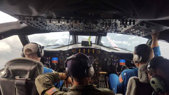 Flying into Hurricane Harvey aboard a a P-3 Hurricane Hunter nicknamed Kermit in 2018. 