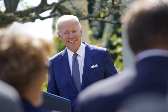 President Joe Biden speaks from the Rose Garden of the White House in Washington
