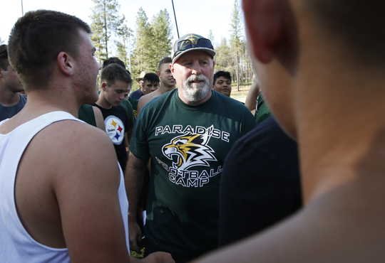 coach talking to football team