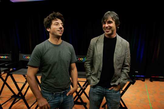 Google co-founders Sergey Brin, left, and Larry Page talk about the new Google Browser, "Chrome," during a news conference