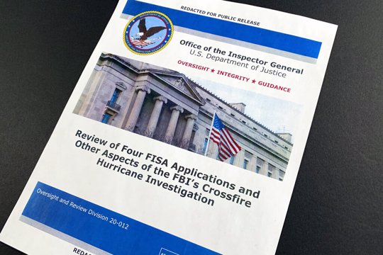 Cover page of the report issued by the Department of Justice inspector general