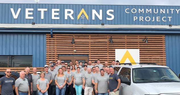 Veterans in front of center