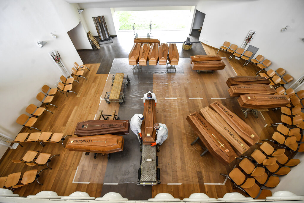 Coffins arriving from the Bergamo area, where the coronavirus infections caused many victims