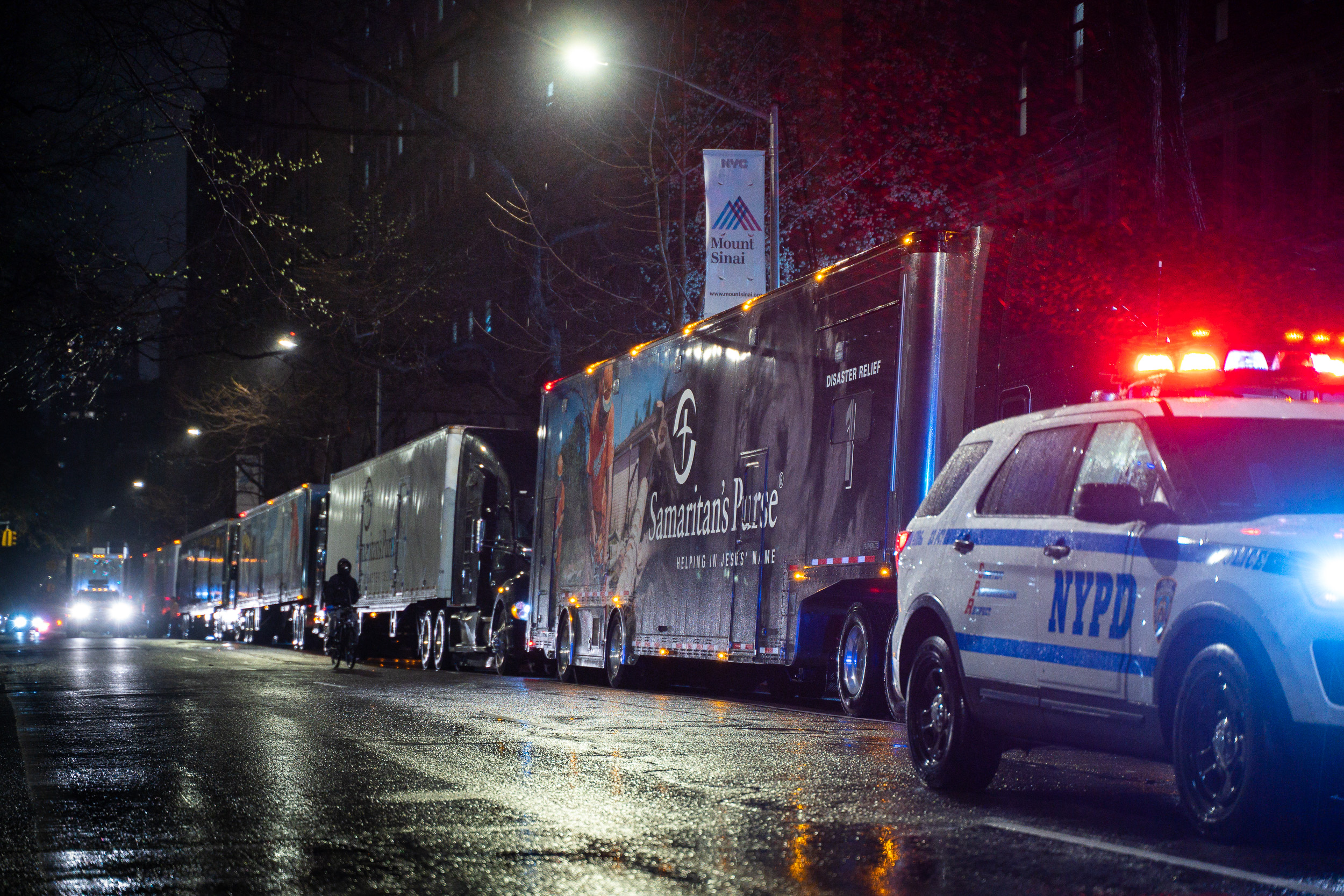 NYPD escort as field hospital gear arrived