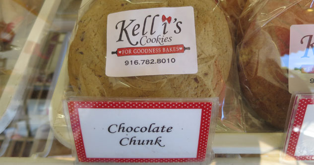plastic-wrapped chocolate chunk cookies with a Kelli
