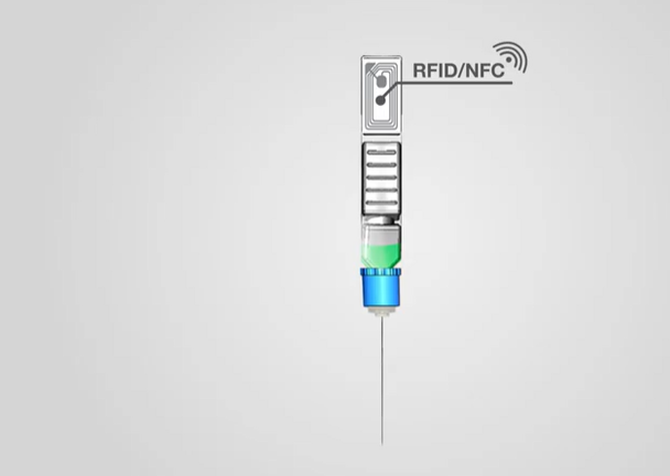 Prefilled syringe with RFID chip attached