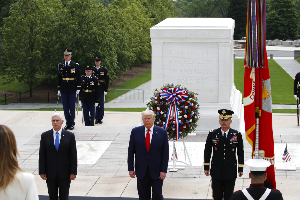 President Donald Trump stands with Vice President Mike Pence and Gen Omar Jones