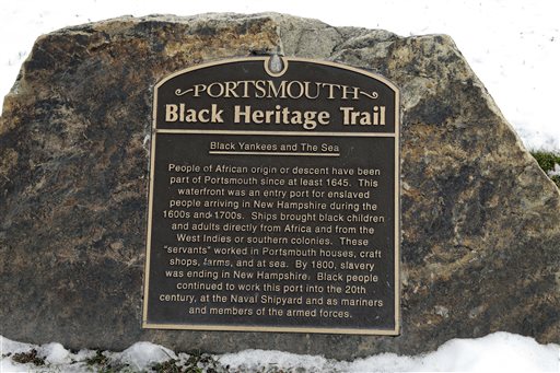 A slavery port marker sits along the shore in Portsmouth, N.H., identifying a port where slaves arrived or where ships were sent to be used in the trade. A project aimed at bringing the little-known history of some of America’s most prolific slave-trade ports to the public is moving to its next target: Rhode Island, where some 1,000 slave-trading voyages were launched. 