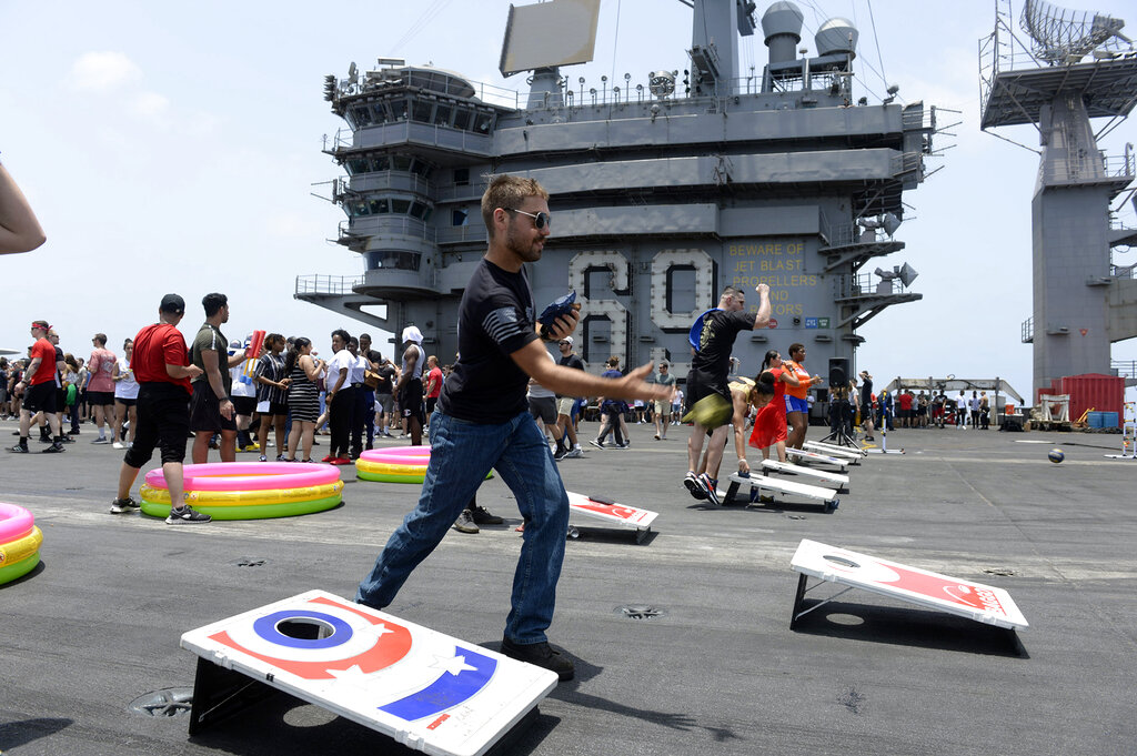 Sailors Playing Games on Flight Deck