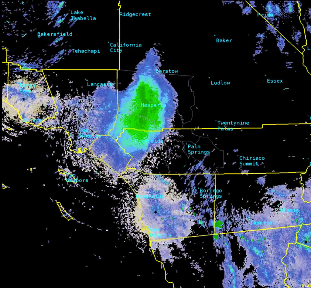 Weather radar shows ladybug swarm green section over Southern California