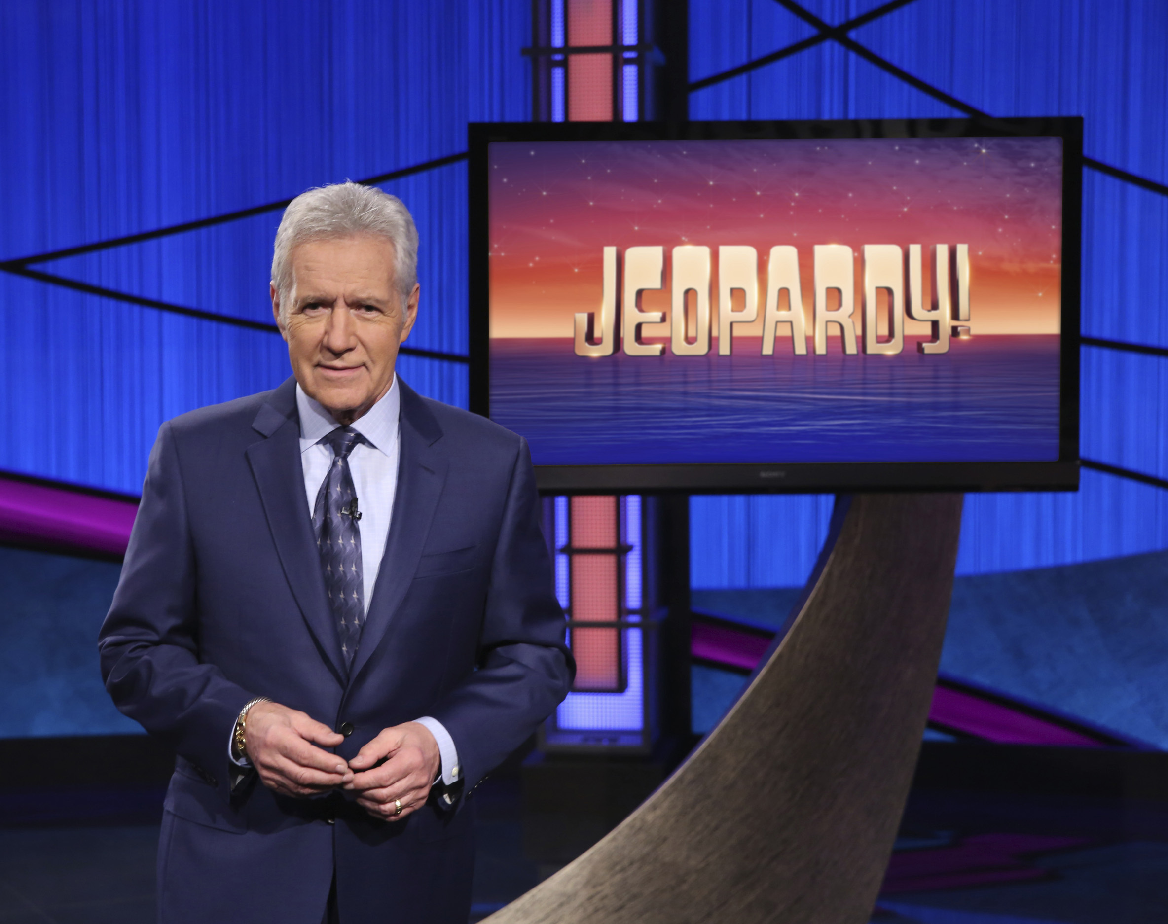 Alex Trebek on Jeopardy! set