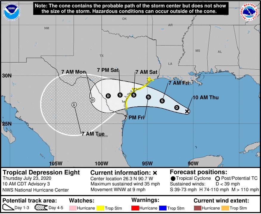 Tropical Depression Eight forecast cone