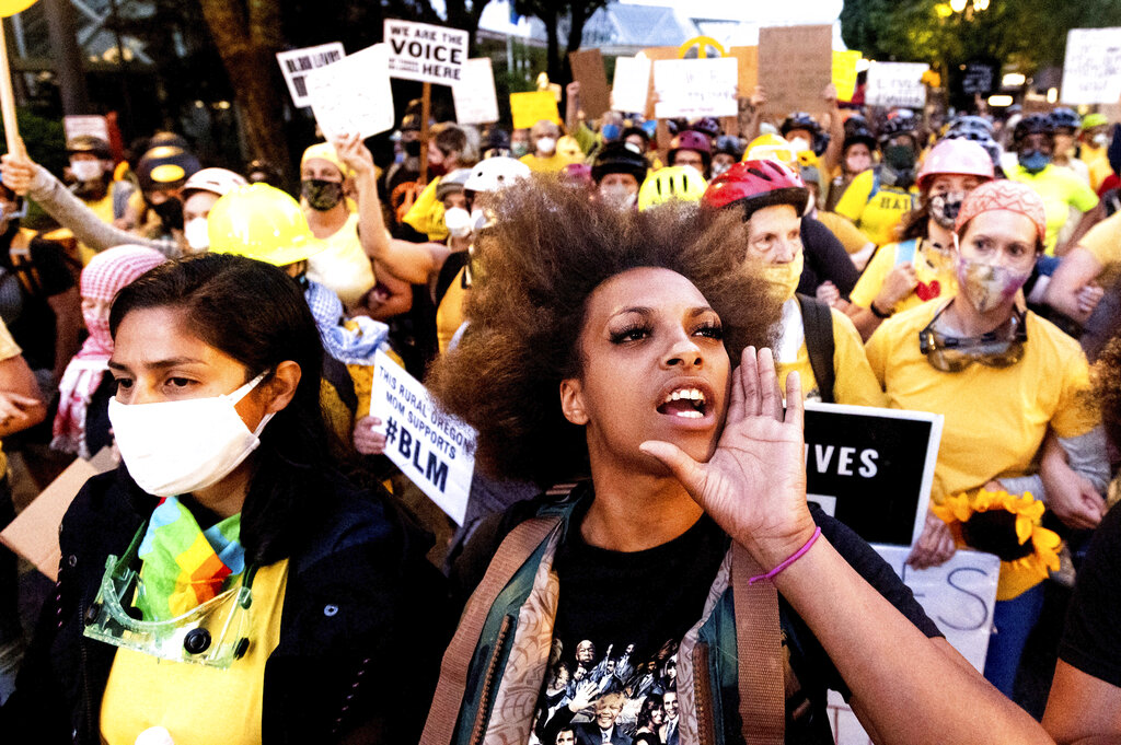 Black Lives Matter organizer Teal Lindseth, 21, leads protesters 