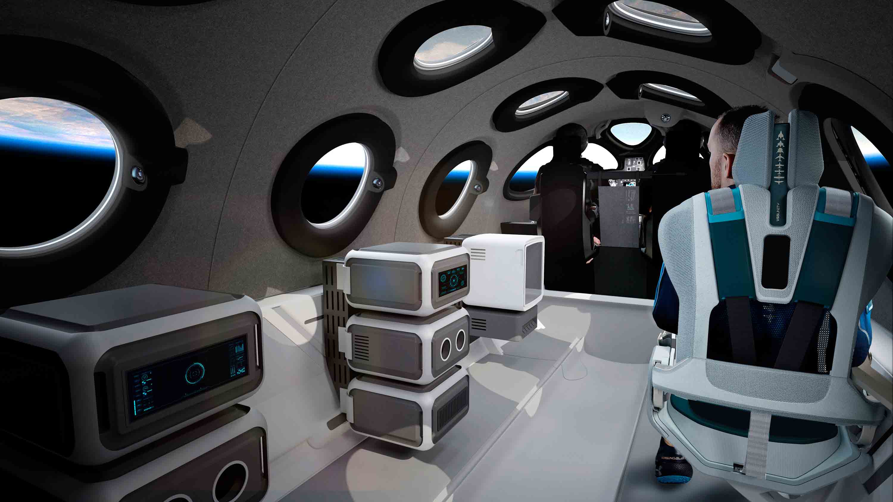 This undated photo released by Virgin Galactic shows the interior of their SpaceshipTwo Cabin during a flight.