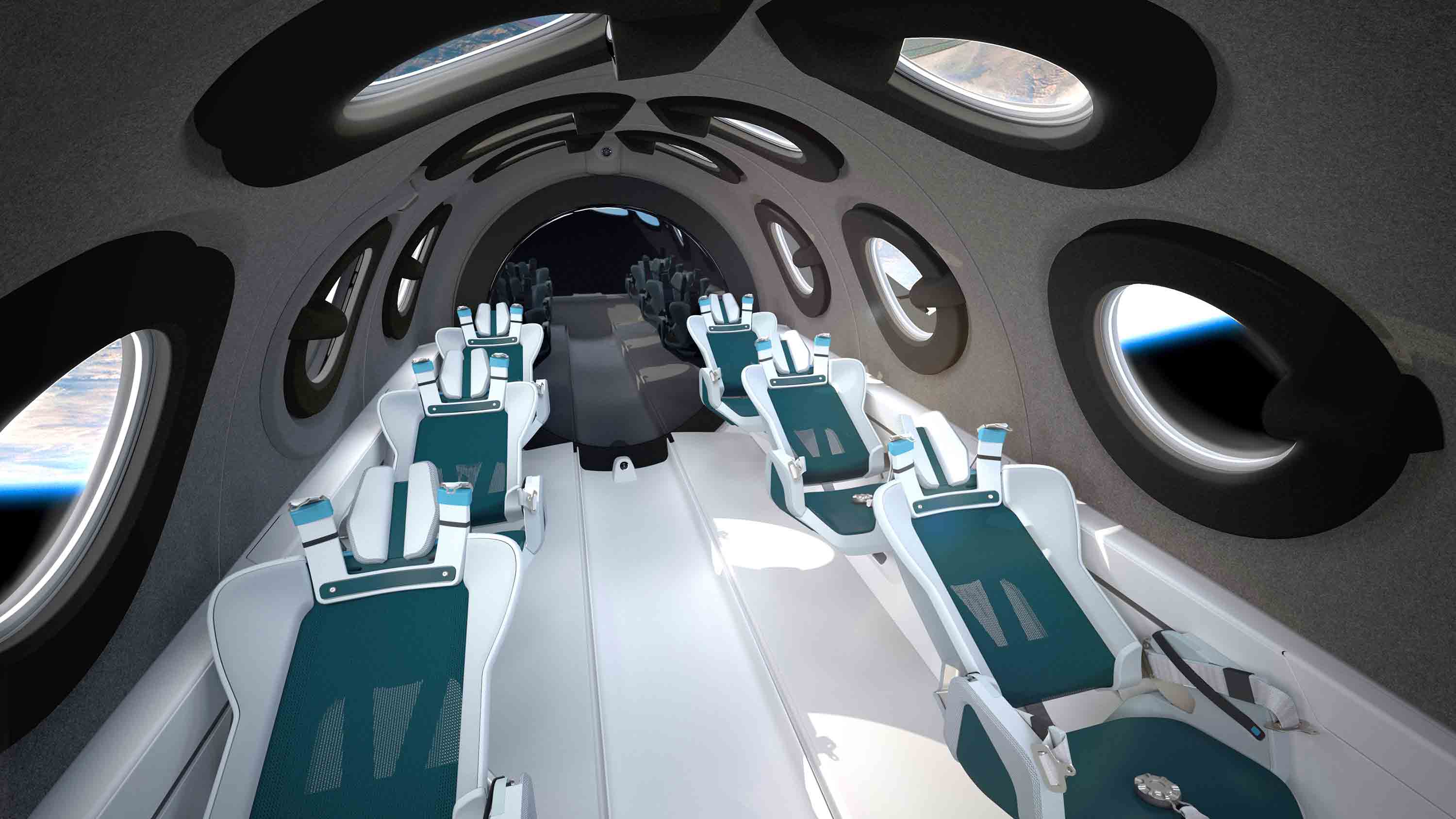 This undated photo released by Virgin Galactic shows the interior of their SpaceshipTwo Cabin during a flight.