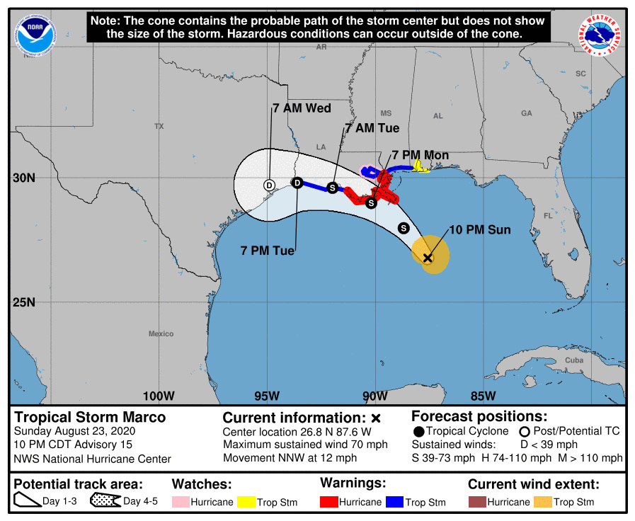 Projected path of Tropical Storm Marco