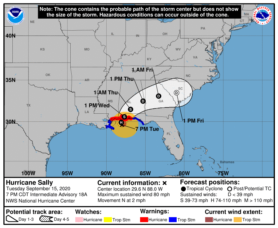 Projected path for Hurricane Sally