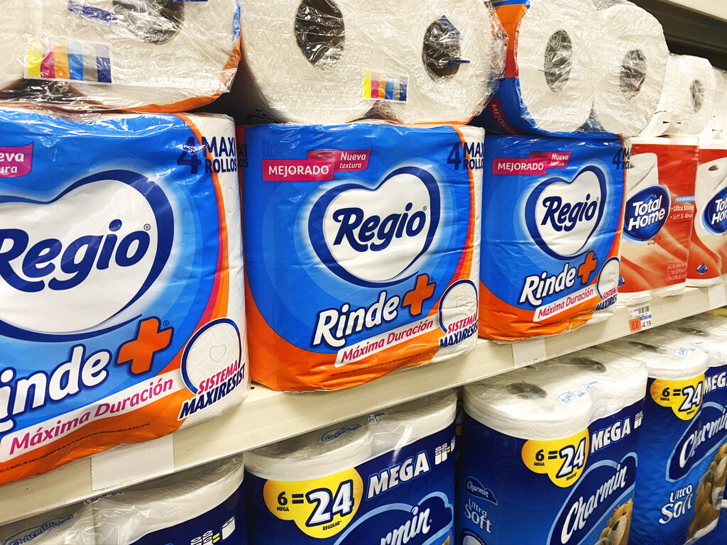 Regio, a Mexican toilet paper brand, on the shelf at a CVS in New York