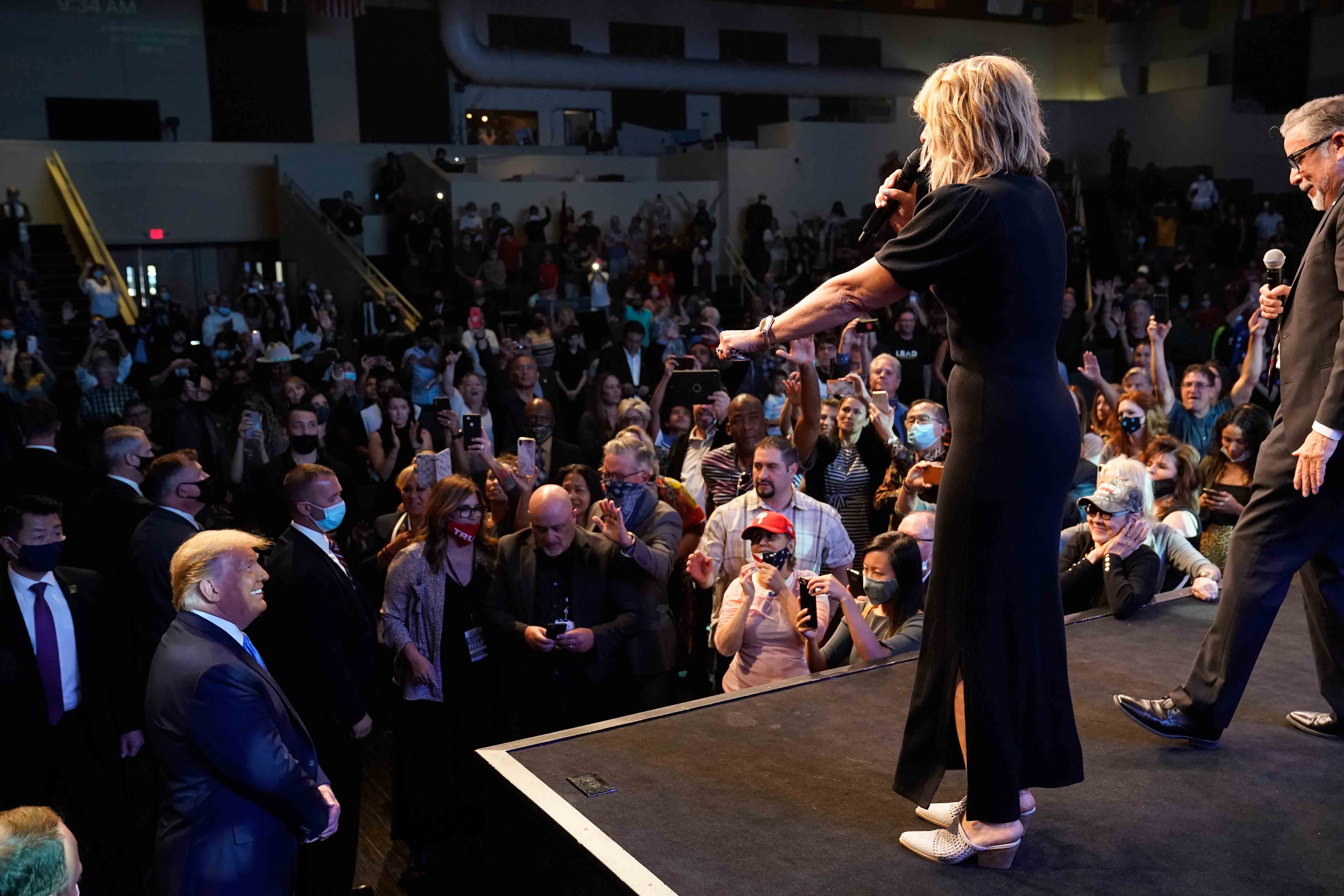 President Donald Trump attends church at International Church of Las Vegas, Sunday, Oct. 18, 2020, in Las Vegas, Nev.