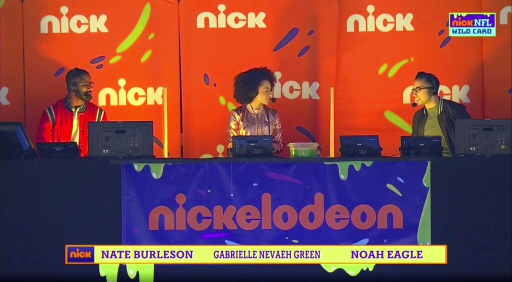 Nate BuNate Burleson, Gabrielle Nevaeh Green and Noah Eagle are part of Nickelodeon football broadcast rleson, Gabrielle Nevaeh Green and Noah Eagle are part of Nickelodeon football broadcast CBS Viacom via AP