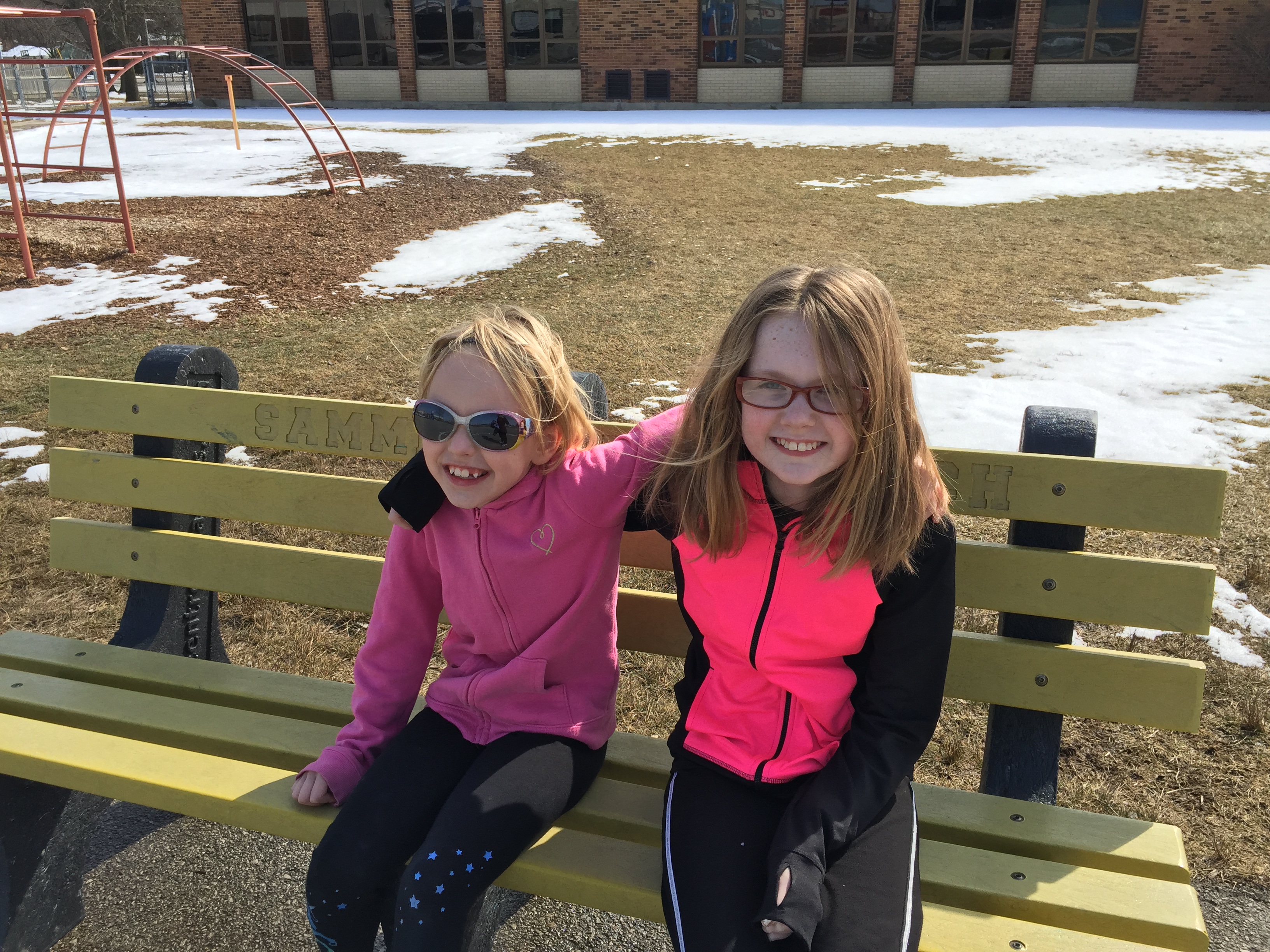 Sammie and friend on Buddy Bench