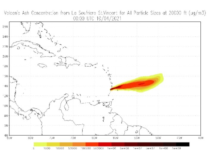 Ash plume from St. Vincent volcano