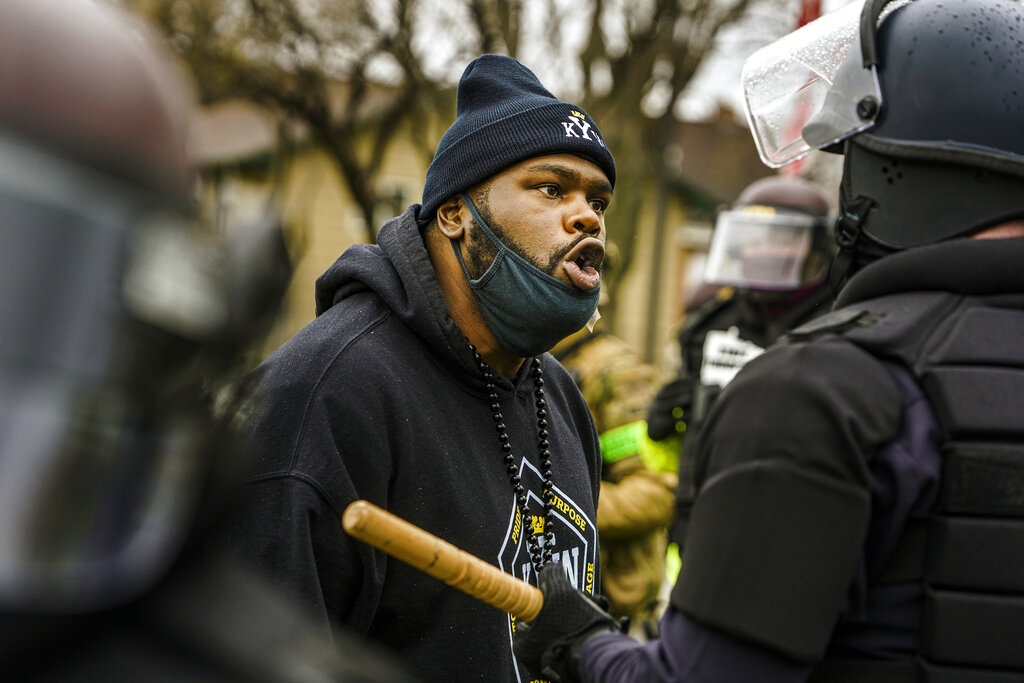 Protesters confronted police over the shooting death of Daunte Wright at a rally at the Brooklyn Center Police Department