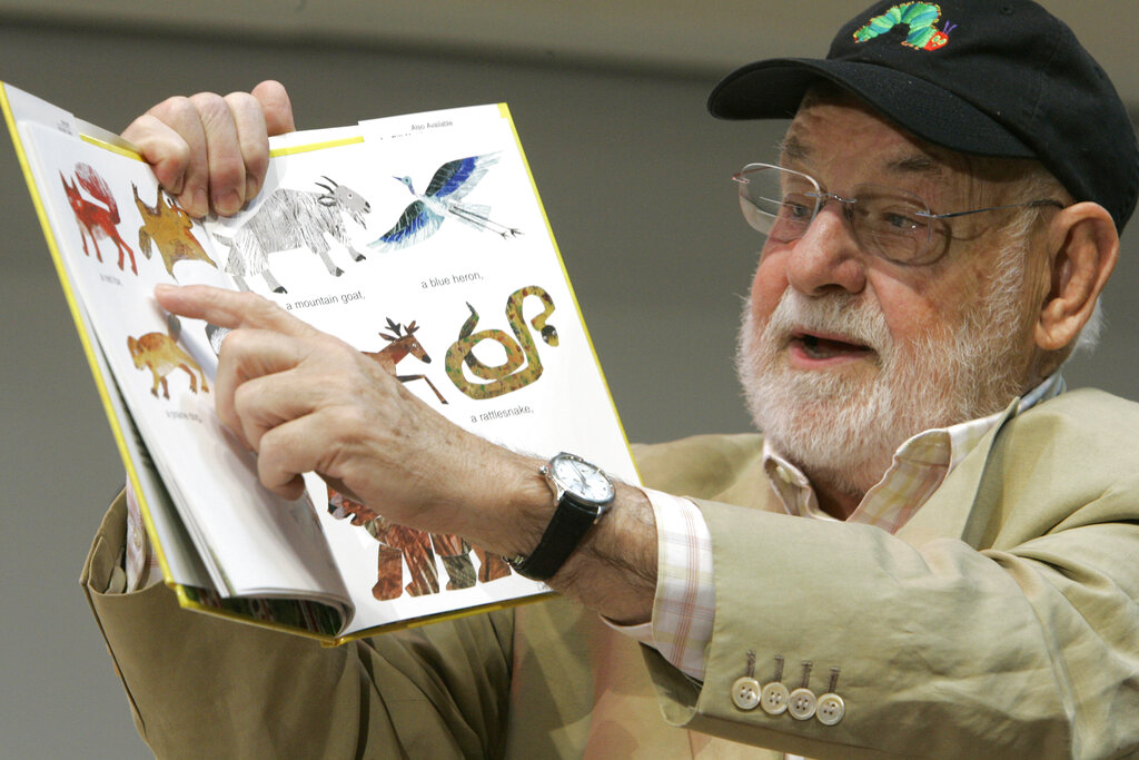 Illustrator Eric Carle reads from "Baby Bear, Baby Bear, What Do You See?"