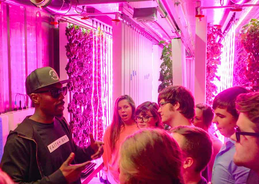 Students get briefed on container farming 