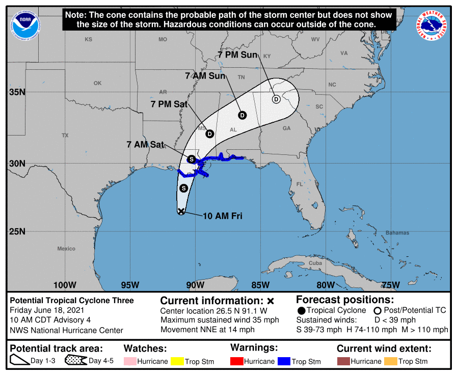 Path of Tropical Cyclone Three