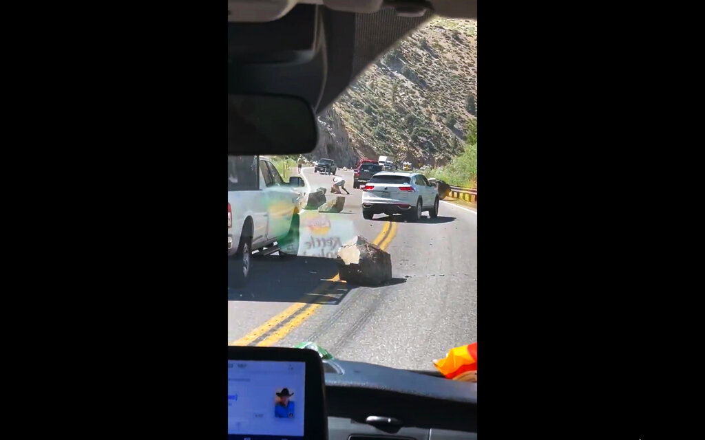 Boulders fall on road after California earthquake 