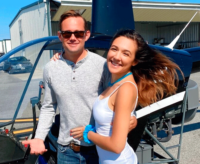 Helicopter pilot Joel Boyers and his fiancée, Melody Among at John C. Tune airport in Nashville, Tenn.