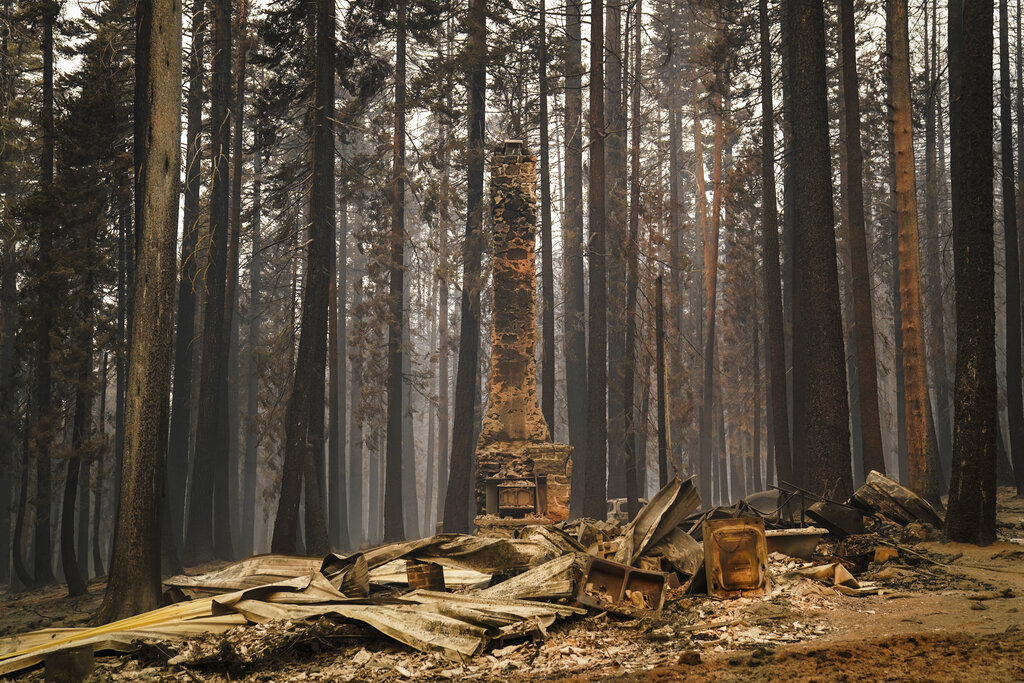 Chimney stands on burned property near Lake Tahoe