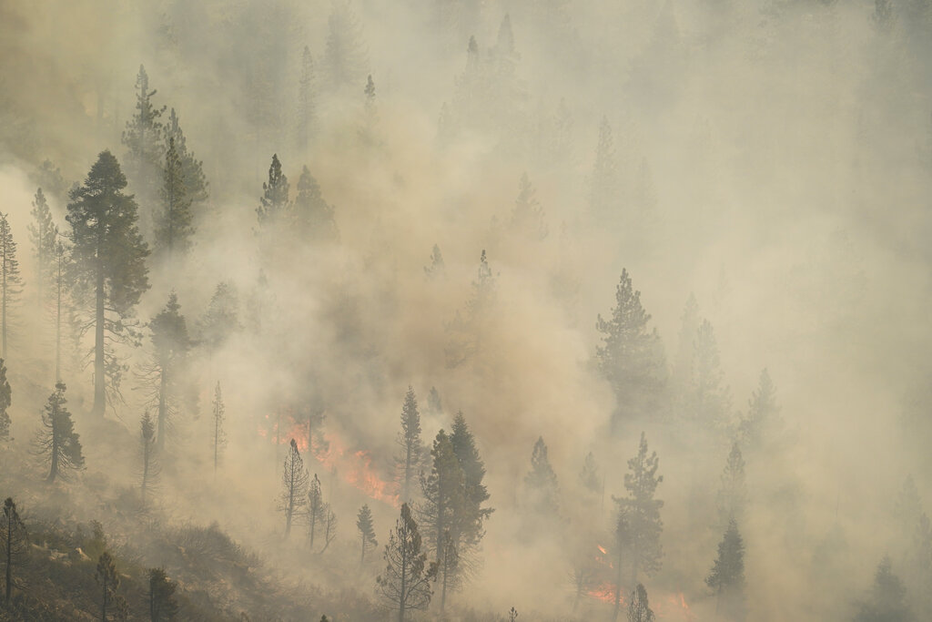 The Caldor Fire consumes trees in South Lake Tahoe, Calif.